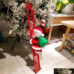 Décorations de Noël 2024 Échelle d'escalade de poupée Santa Claus avec ornements d'arbre à musique pour la maison NAVIDAD ANNÉE KIDS DROP DIVRION GA DHIQG
