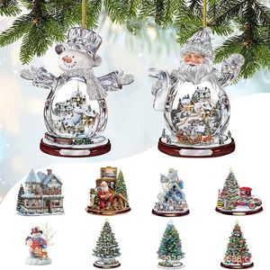 Décorations de Noël 2024 Arbre Père Noël Bonhomme de neige Pendentifs Acrylique Cintre Joyeux Noël Ornement Décor pour la voiture à la maison Bonne année 230923