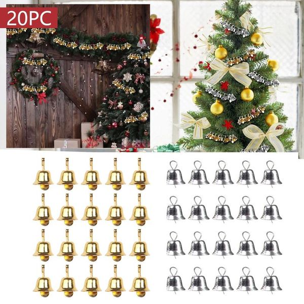 Decoraciones navideñas 20 piezas Mini 1,1 cm campanas doradas y plateadas adornos DIY colgante árbol guirnalda accesorios para lazos