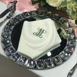 Décorations de Noël 20pcsLuxury Royal El Dinning Miroir acrylique Vaisselle Belmont Chargeur Plaque de perles de verre pour mariage Yudao14 231124