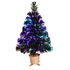 Decoraciones navideñas 24 Green Prelit Mini Fiber Optic Tabletop Artificial Christmas Tree con luces LED base dorada Xmas Table top tree 221123