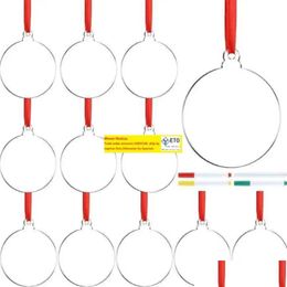 Décorations de Noël 24 pièces 3 pouces Transparent Clear Circle Christmas Hangtag DIY Blank Round Acrylique Arbre de Noël Ornements Pendentif Wh Dh4Qg