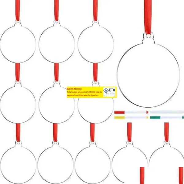 Décorations de Noël 24 pièces 3 pouces Transparent Clear Circle Hangtag DIY Blank Round Acrylique Arbre de Noël Ornements Pendentif en gros Dr Dhp2J