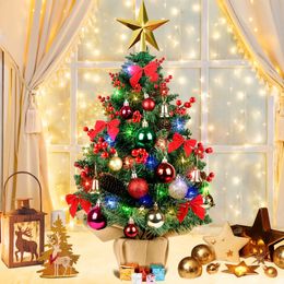 Décorations de Noël 24 pouces Mini arbre de Noël artificiel avec 60 lumières LED Star Topper et ornements suspendus Petit 231110