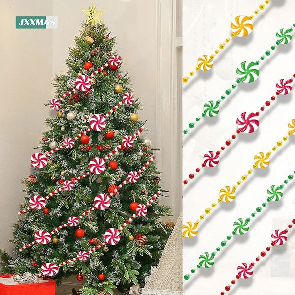 Décorations de Noël 24 mètres de bonbons colorés pendentif guirlande Ins série nordique bonbons boule chaîne à la main pépinière enfants chambre arbre décor 231025
