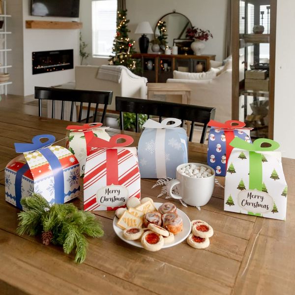 Décorations de Noël 24 boîtes pour cadeaux, pulls, sacs à cadeaux, petite boîte à gâteaux ou bonbons. Carton blanc épais laminé avec P vibrant Amwyt