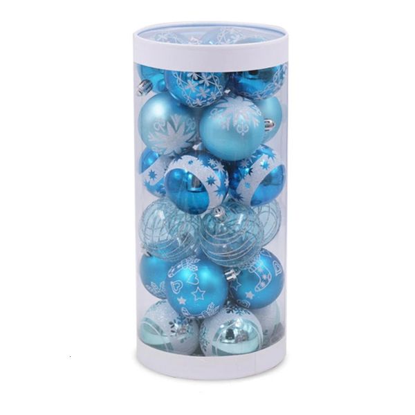 Décorations de Noël 24 pièces 6Cm bleu dessin boules de noël arbre de noël suspendus boule décor arbre boule ornements pour fête de noël fournitures décor 231013