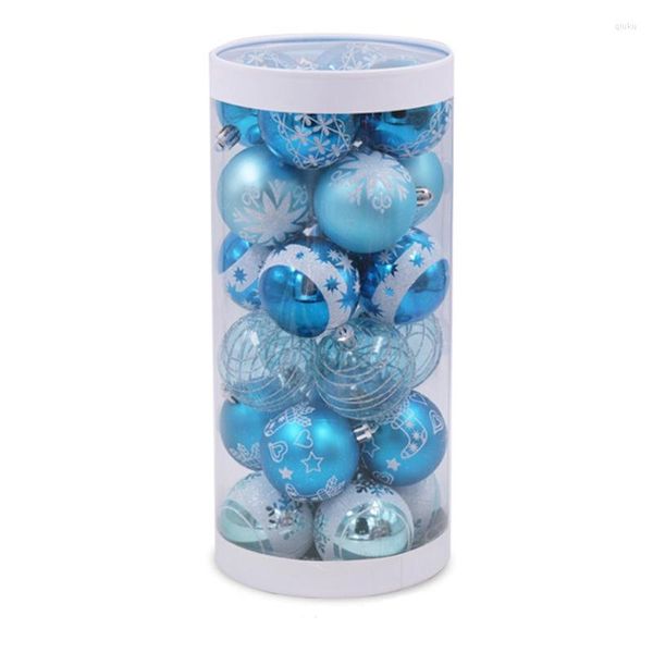 Décorations de Noël -24 pièces 6 cm boules de dessin bleues arbre suspendu boule décor ornements pour fournitures de fête de Noël