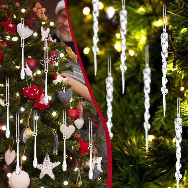 Décorations de Noël 24pcs Acrylique Snowflake Simulation Pendentifs de glace Arbre de Noël Ornement suspendu pour la maison Année cadeau 2024