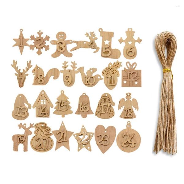 Décorations de Noël 24pcs Confetti Wooden 1-24 Advent Calendriers Ornements Multi Type Arbre suspendu Noel Kids Kids Gift Emballage Supply