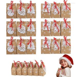 Kerstdecoraties 24 stks Kraft Paper Party Favor tassen Geschenk Santa Claus Snowflake Candy Cookie Pouch Wrapping Supplies