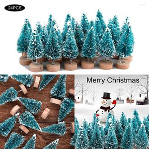 Kerstdecoraties 24 stks mini sisal fles borstel bomen Santa Snow Frost Village Xmas Tree Decor Strip met witte rand Navidad