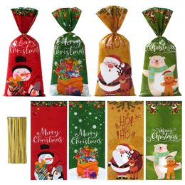 Décorations de Noël 25 50 100pcs Sacs de bonbons 2023 Sac cadeau Santa Navidad Noël Biscuits de Noël Emballage 231122