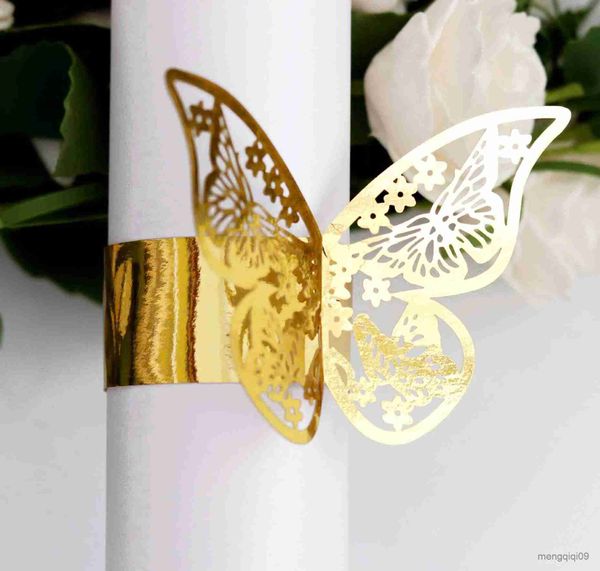 Decoraciones navideñas 25/50 piezas Anillo de servilleta de papel de mariposa Banda de servilleta dorada Hebillas de servilleta cortadas con láser para decoración de bodas Accesorios de mesa para el hogar