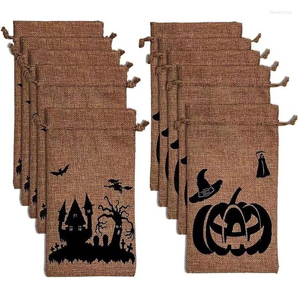 Decoraciones navideñas 25/50 Uds. Bolsa de tela de lino con cordón, regalo de Halloween para fiesta navideña, bolsa de dulces, embalaje de tela de saco reutilizable