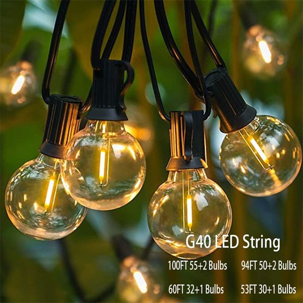 Décorations de Noël 25FT 30FT 50FTG40 LED Plastique Bulle Cour Extérieure Conte De Fées Mariage Sphérique Fête Guirlande Lumière Blanche Chaude Vintage Lumière 220916