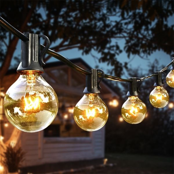 Décorations de Noël 25 pieds G40 Globe ampoule guirlande lumineuse avec 25 ampoules vintage en verre extérieur patio jardin guirlande décorative fée lumières de Noël 220921