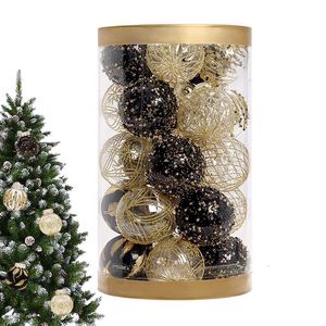 Décorations de Noël 25 pcs Or Noir Boules Décoration Jardin Maison Arbre Ornements Suspendus Pendentif De Noël Décor Année Navidad 221119