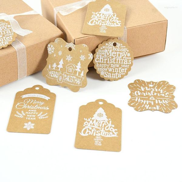 Décorations de Noël 25pcs Joyeux Tags Emballage Cadeau Étiquettes En Papier Cartes Arbre De Noël Hanigng Tag Décoration Année Fête DIY Artisanat