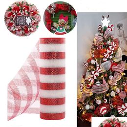 Kerstversiering 26Cmx10 Yard Diy Rood Wit Snoepriet Decoratie Handgemaakte Krans Boom Strepen Mesh Meterial Maken Kerst Orname Dhlpg