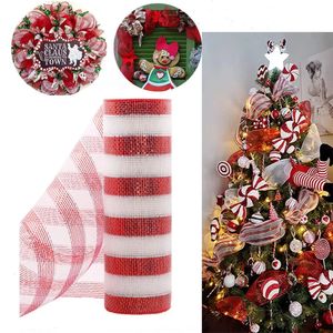 Décorations de Noël 26 cm x 10 yards DIY rouge blanc canne à sucre décoration faite à la main couronne de Noël arbre rayures maille matériau faisant ornement de Noël 231012