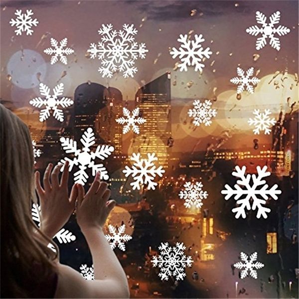 Décorations de Noël 27pcsset Blanc Flocon De Neige Fenêtre Autocollants De Noël Sticker Blanc Faux Neige Autocollants Décorations De Noël pour La Maison 220901
