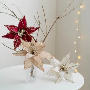 Décorations de Noël 28cm Fleurs Glitter Artificielle Poinsettia Floral Ornements d'arbre de Noël DIY Guirlandes Accueil Cadeau de fête de mariage