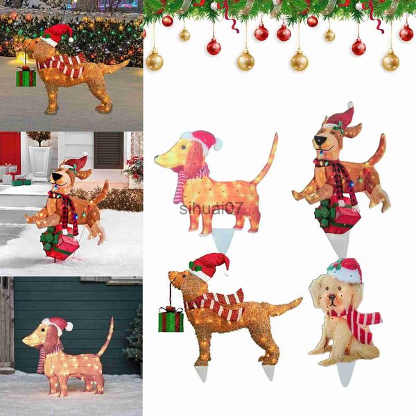 Decoraciones navideñas 2D Luces navideñas para perros Cadena Letrero de jardín Adorno navideño Luz LED Acrílico Animal Estacas de jardín Decoración navideña Regalos x1020