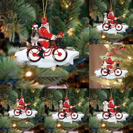 Kerstversiering 2D Platte Cartoon Kerstman Hanger Acryl Puppy Hond Pop Fietsen Kerstboom Hangende Ornamenten Nieuwjaar Decor 231013