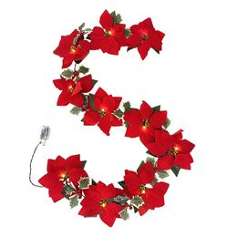 Kerstdecoraties 2m 10 LED-kerstversieringen Poinsettia Bloemen Garland Lichtslingers Kerstboomversieringen Kerstmis Binnen Buiten Huisdecoratie 231009