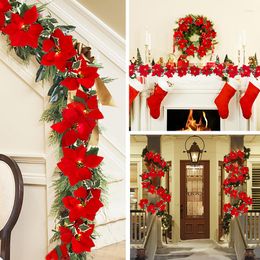 Décorations de Noël 2m 10LED Guirlande Lumineuse Guirlande De Fleurs Artificielle Poinsettia Pour La Maison Cheminée Décor Arbre De Noël Ornements Guirlande