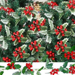 Décorations de Noël Baie de houx artificielle 2M avec feuilles utilisées pour les mariages à la maison décorations de fête de Noël vigne de canneberge en granit fausses plantes x1020