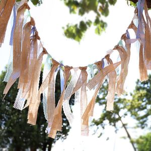 Décorations de Noël 2m Dentelle Bunting Drapeaux Bannière Tissu Vintage Jute Rustique Hesse Toile De Jute Drapeau Fête De Mariage Décoration Maison Dec 221115