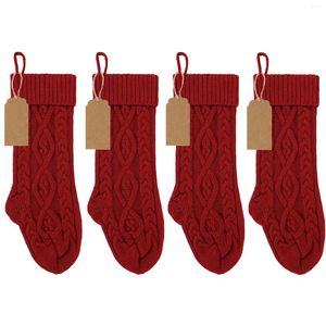 Kerstversiering 2 paar Draagbare Herbruikbare Gebreide Hangende Pography Props Met Tags Touwen Jaar Kousen DIY Rood Beige Schattig Snoep