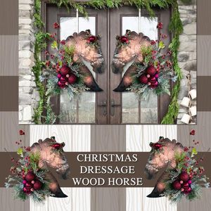 Kerstversiering 2pc dressuur hout paard hoofd deur hanger xmas toegangsweer muur