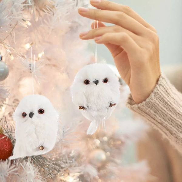 Décorations de Noël 2 pièces 2023 ornements mignon hibou suspendu cadeau Simulation créative Animal arbre de noël décoration pendentif maison fête de vacances 231025