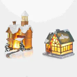 Décorations de Noël 2pcs Mini Maison Lumineuse Paysage Décor Micro Résine