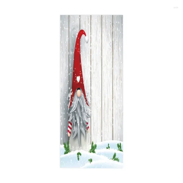 Décorations de Noël 2pcs / Set Gnome Santa Décoratif Grain de bois Réfrigérateur Autocollant de porte imperméable auto-adhésif autocollant mural maison