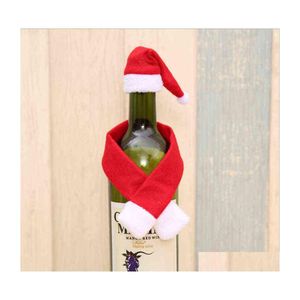 Decoraciones navideñas 2 unids/set sombrero envoltura bufanda botella de vino er año botellas de fiesta decoración de mesa de cena decoración de navidad para el hogar vtm dro dhalu