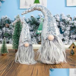 Décorations de Noël 2pcs / Set Joyeux Noël Paillettes Suédois Santa Gnome Poupée en peluche Ornement à la main Elf Toy Holiday Home Party Déco DHSBA