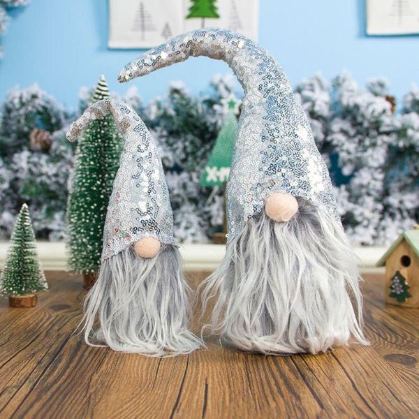 Décorations de Noël 2pcs / set Joyeux Sequin Suédois Santa Gnome En Peluche Poupée Ornement À La Main Elf Jouet Maison De Vacances Décor De Fête M76D1