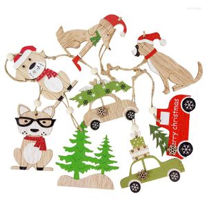 Decoraciones navideñas 2pcs pintadas de madera colorido colgante de automóvil lindo perro nave drop ornamentos decoración para hogares de regalo para niños año 2022