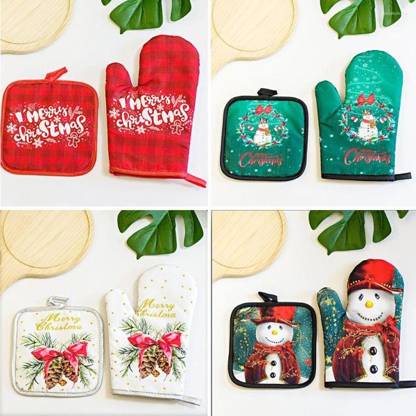 Décorations de Noël 2pcs Noël Baking Anti-gants de cuisine tapis de cuisine Snowman Navidad Noel Merry for Home Year Party Supplies