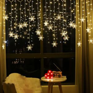 Kerstversiering 3,2M Kerstsneeuwvlokken LED-lichtslingers Knipperende sprookjesgordijnverlichting Waterdicht Voor Feestdagen Bruiloft Kerstdecoratie 231121