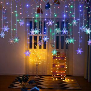 Décorations de Noël 3.5M Flocon de neige LED String Light Rideau Clignotant Fée Guirlande Décoration de fête d'hiver pour la maison Natal Année 221201