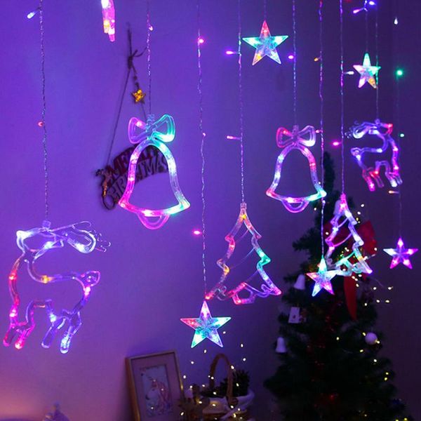 Decoraciones navideñas 3,5 m Estrella Luna Cortina Luz Guirnalda Cadena Luces de hadas Muti-color Al aire libre para el hogar Fiesta de bodas Decoración del año