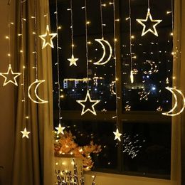 Kerstversiering 3,5 m warm wit maansterren gordijn lichtslingers ijspegel LED-licht 8 modi waterdicht voor kamer thuis bruiloft feestdecoratie 231207