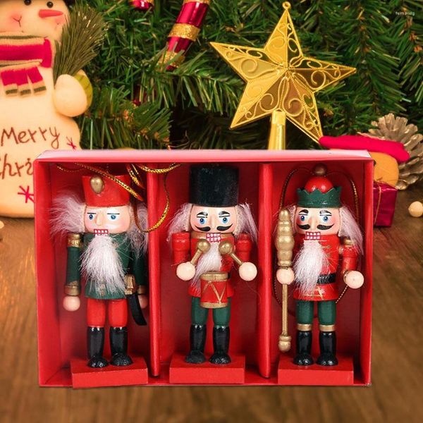 Décorations de Noël 3-pack 10 cm de hauteur peint à la main en bois Casse-Noisette Soldat Ornements Ensemble Arbre Décoration Suspendue