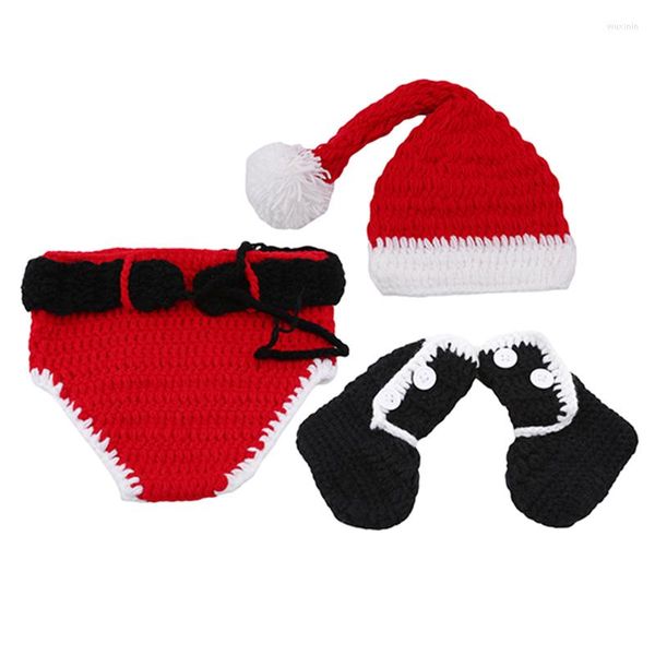 Décorations de Noël 3 pcs vêtements bébé set chapeau crochet tricot costume