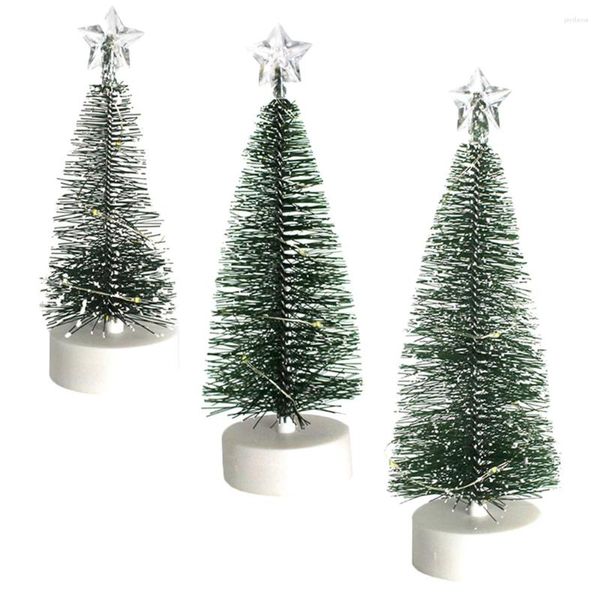 Décorations de Noël 3 pcs cadeaux d'arbre lumineux décoratifs mini festival accessoires de fête petit ornement de bureau de Noël LED style en plastique